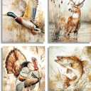 Frimeeme Kids Nursery Hunting Art Prints,Turkey Prints Wall Art,Unframed 8x10 Inches - Duck Deer Turkey Fish Wildlife Theme Prints for Lodge/Cabin/Man Cave