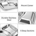 Hacaroa 4 Pack Stainless Steel Divided Dinner Plates, 15x10.6 Inches Large Snack Serving Plate with 6 Compartment, Metal Food Trays for Adults, Diet Food Portion Control, Picky Eaters