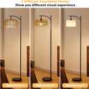 Ambimall Arc Floor Lamp for Living Room with Remote, Color Temperature & Brightness Adjustable, Bohemia Standing Lamp with Rattan & Fabric Double Drum Shades, Bulb Included(Black)