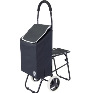 Trolley Dolly with Seat Sport, Black Shopping Grocery Foldable Cart Tailgate