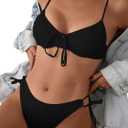 SweatyRocks Women's Ribbed High Cut Bikini Set Bow Tie Side String 2 Piece Swimsuit Bathing Suit (Small, Black)