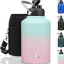Konokyo 1 Gallon Jug with Handle,128 oz Insulated Water Bottle with Carrying Pouch,Double Wall Vacuum Stainless Steel Metal Bottle,Gum