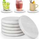White Marble Coasters with Bling Particles, Set of 6 - Natural Marble Stone Drink Coaster with Protective Silicone Feet, 4 inch Diameter, 0.4 inch Thick - Heat-Resistant Coasters for Coffee Table