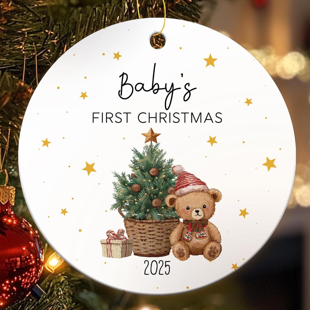 2 x Bear Baby's First Christmas Ornament Gifts for New Parents, 2025 New Baby Ornaments for Christmas Tree, Ceramic