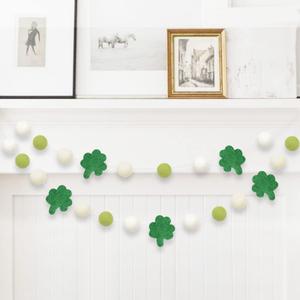 Aukolass St. Patrick's Day Felt Ball Garlands, Green Shamrock Garlands Banner for Home Decorations