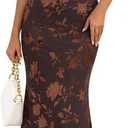 MEROKEETY Women's 2026 Summer Off The Shoulder Spaghetti Strap Floral Mesh Wedding Guest Cocktail Formal Party Maxi Dresses (Brown, M)
