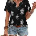 Timeson Womens Summer Tops Boho Short Sleeve Business Casual Blouses Button Down Floral Shirts Fashion Beach Vacation Clothes (Black, L)