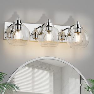 Espird 3 Light Bathroom Light Fixtures-Chrome Bathroom Vanity Lights, Modern Vanity Lights 3-Light Bathroom Lighting Fixtures Over Mirror with Clear Glass Globe Shade