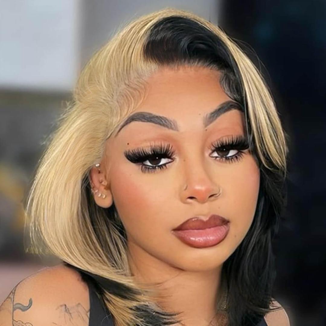 Yolissa Honey Blonde Wig Human Hair Short Blonde Wig Straight Wigs Human Hair 13x4 Lace Front Wigs Glueless Wigs Pre Plucked Pre Cut Wig For Women 14in