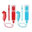 Crifeir Wii Remote Controller and Nunchuck Compatible for Wii/Wii U Console,Wii Controller 2 Pack with Silicone Case and Wrist Strap(BR) (Blue and red)