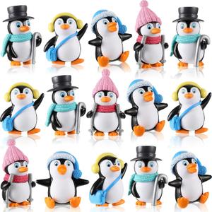Zhanmai 12 Pcs Mini Penguin Characters Toys Collection Playset Cute Cartoon Figures Cake Topper Winter Penguin Figurines Cake Decoration for Christmas Birthday Landscape Party Supplies
