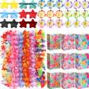 Soulchen 72 Pcs Hawaiian Party Favors Luau Leis Flower Clips Novelty Sunglasses with Tropical Themed Gift Bags for Summer Tiki Luau Party Supplies
