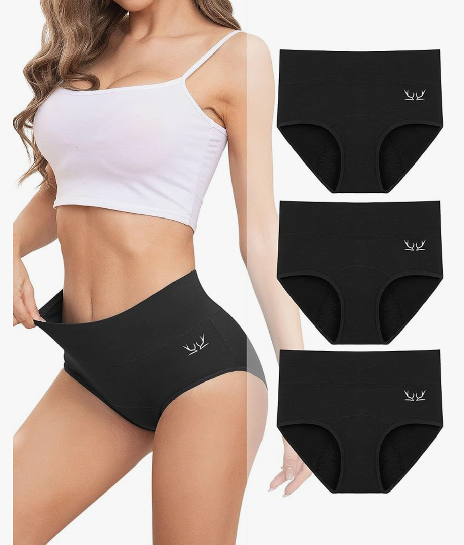 Rdiner Heavy Flow High Absorbency Period Underwear Women, Leakproof Panties Postpartum Menstrual Hipster Briefs Teens 3 Pack Size S