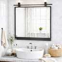 Black Farmhouse Bathroom Mirror - 24" x 24" Wall Mounted Mirrors Rectangle Metal Framed, Barn Door Farmhouse Vanity Mirror for Bathroom Bedroom Entryway Home Decor
