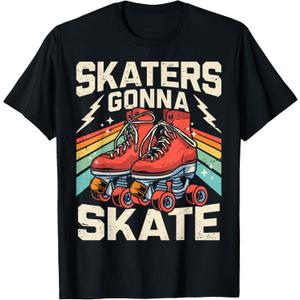 Roller Skating Funny Skaters Gonna Skate Retro 70s 80s Girls T-Shirt Size XL