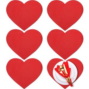Remerry Leather Heart Placemats Set of 6 Red Heart Shaped Place Mats Waterproof Washable Table Kitchen Mats for Kitchen Dining Decor(Classic,Red,11.81 x 10.24'')