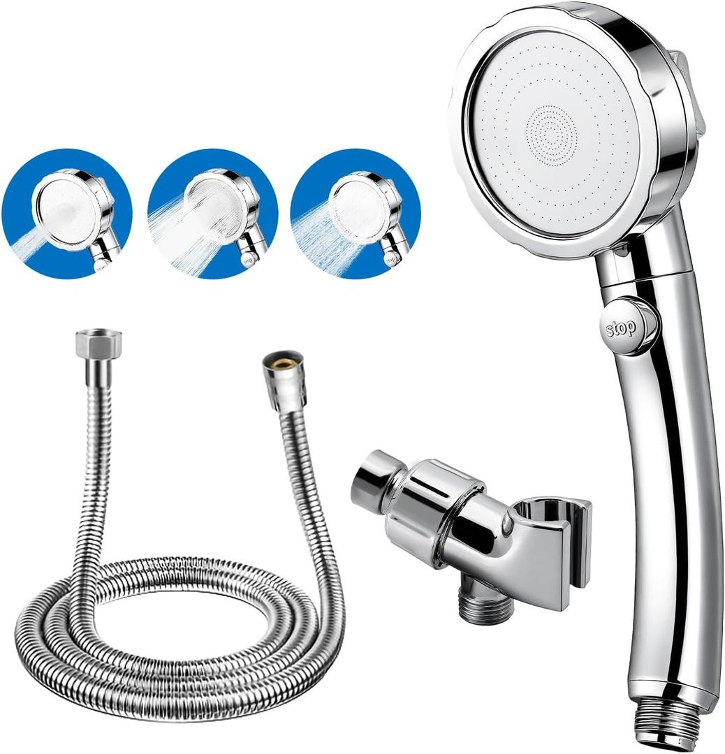 High Pressure Handheld Shower Head,3 Spray Modes rv Shower Heads High Pressure with Handheld,Detachable hand held Showerhead Set Equipped with Stainless Steel Hose and Brackets