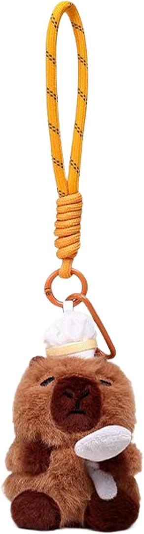 Tizee Plush Keychain Animal Charm for Women Teens and Animal Lovers | for Handbags Purses Backpacks Car Keys | Birthday Gift (Bread) (Brown)