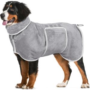 Dog Bathrobe Towel Drying Coat - Super Absorbent Dog Towels Bath Robe for Drying Dogs Large, Soft Adjustable Collar & Belly Strap Fast Drying Coat Pet Dog Cat Bath Robe Towel (Grey, Small)