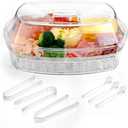 Ice Serving Tray, Chilled Party Platter,ice Chilled Platter with lid,Serving Trays for Party,Keep Food Cold for Fruit, Vegetable, Appetizer, Shrimp with Tongs and Spoons.