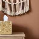 Hymmah Modern Square Tissue Box Cover Holder,Bathroom Accessories Decor Unique Design Tissue Box Cover for Bathroom Vanity Counter Tops Also Great for Bedrooms and Living Rooms, Petal Golden
