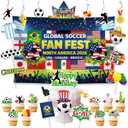 Allenjoy World Soccer Football Cup Party Decorations Set with Backdrop, Headbands, Masks, Cupcake Toppers, Hanging Swirls and Photo Booth Props, Party Supplies and Favors for Men Women Boys Fans