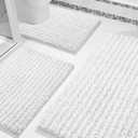 Yimobra Bathroom Rug Set 3 Piece - Super Absorbent Quick Dry Chenille Bath Mats & Toilet Rug, Non Slip Machine Washable, Extra Thick Shaggy Floor Mat for Shower Tub Sink, White