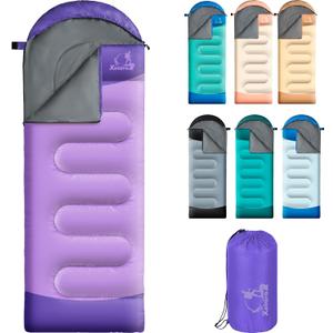 Sleeping Bags for Adults Kids - 3 Season Cold&Warm Weather Waterproof Camping Sleeping Bags - Lightweight Sleeping Bags for Camping Hiking Outdoor Travel (Pale Purple&Purple)