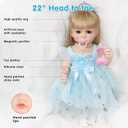 Realistic Baby Doll, 22 Inch Lifelike Reborn Baby Dolls Silicone Full Body with Princess Dress, Long Hair Weighted Toddler Doll Toy Birthday Gift Set for Over 3 Years Old
