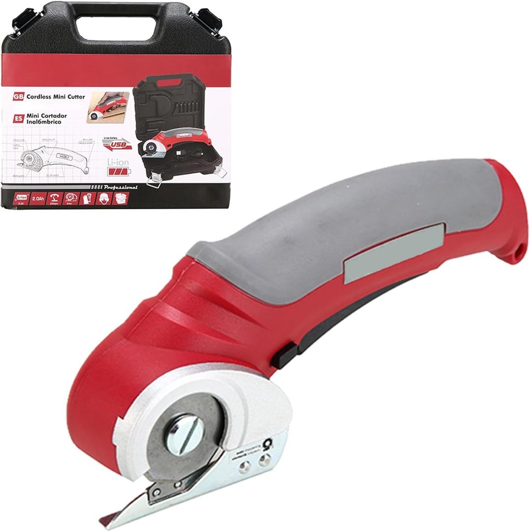 Cordless Rotary Cutter, Electric Cardboard Cutter, Handheld Leather Vinyl Plastic Fabric Cutter, Power Carpet Cutter Tool with Stainless Steel Blade, Safety Locking Button, Carry Case