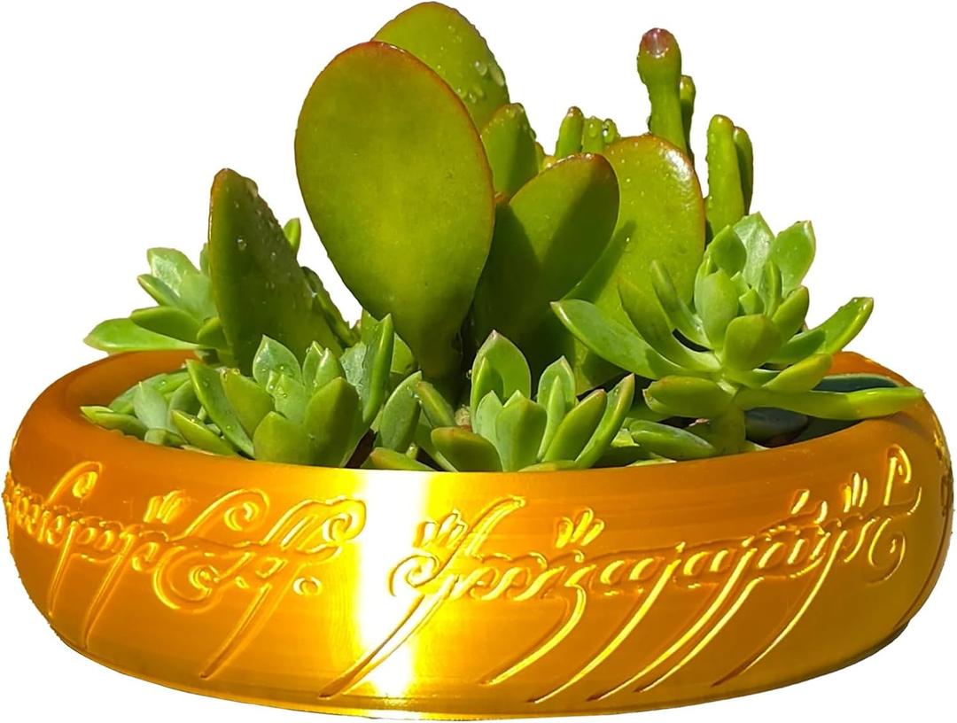 One Ring Succulent Planter Decor, One Ring Cacti & Bonsai Planter & Catchall, Unique Ring Jar - Gift for The Ring Fans, Inspired by for Ring Fans (Gold)