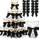 Zopeal 50 Set Champagne Tower Champagne Coupe Cocktail Glasses 5 oz with Satin Bows 3.5 Inch Plastic Margarita Espresso Martini Glasses for a Tiny Bit Older Valentine's Birthday Party (Black Bow)