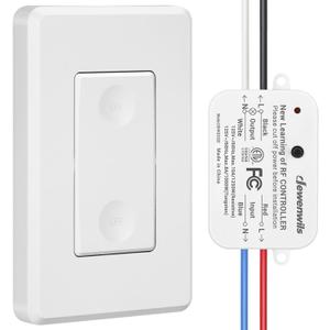 DEWENWILS Wireless Remote Light Switch, Expandable Wireless Wall Switch Kit, No Wiring, No WiFi, 100 Ft RF Range, Programmable, Remote Control Light Fixture for Lamps, Ceiling Lights, Fans