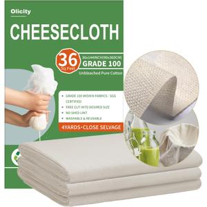 3 x Olicity Cheese Cloths, Grade 100, 36 Sq Feet, Reusable Cheese Cloth with Closed Edges Fabric Fine Mesh Cloth, Unbleached Cotton Muslin Cheesecloth for Straining,Bread,Tea,Crafts,Free Cutting - 4 Yards