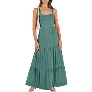 ANRABESS Women's Summer Casual Long Maxi Beach Vacation Dresses Sleeveless Square Neck Flowy Tiered Sun Dress with Pockets, M