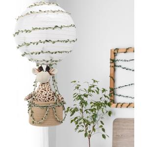 Rossesay Safari Hot Air Balloon Decor Handmade Jungle Hot Air Balloon Nursery Decor Lampshade Nursery Light Shade Include Giraffe for Hanging Room Birthday Party Baby Shower Decorations Gift