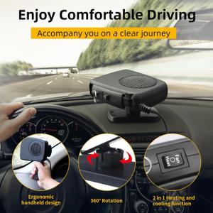 Car Heater 12V Portable Heaters for Vehicle,2-in-1 Heating/Cooling Fan,Plug in Car Heater for Cigarette Lighter,Defogger for Car Windshield for Car, RV, SUV