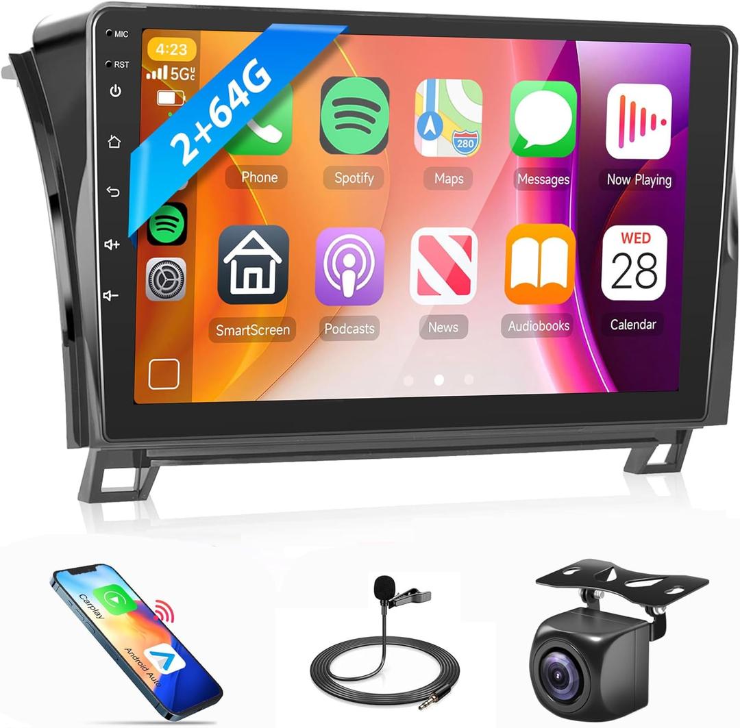 2G+64G Carplay Car Radio for Toyota Tundra 2007-2013 Android Car Stereo for Toyota Sequoia 2008-2018, Rimoody 10.1'' Touch Screen GPS Navigation Android auto Mirror Link Bluetooth WiFi Backup Camera