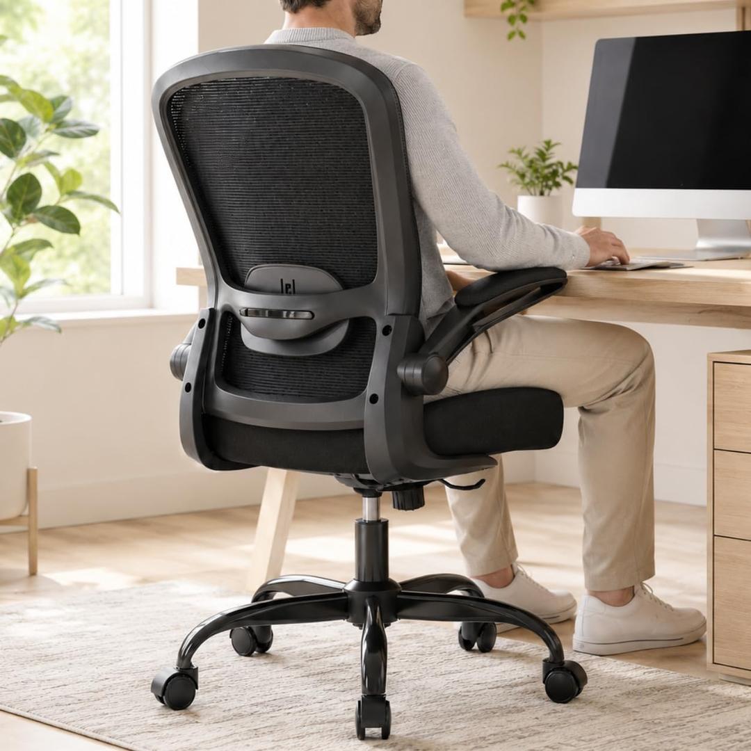 Ergonomic Office Chair w/Adjustable Lumbar, Flip Armrest, 135° Recline, 25D x 25W x 30H in