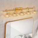 Vintage Bathroom Vanity Light, 5-Light Matte Brass Finish Vanity Light with Floral Amber Glass Shades, Retro Wall Mount Lighting for Bathroom, Living Room