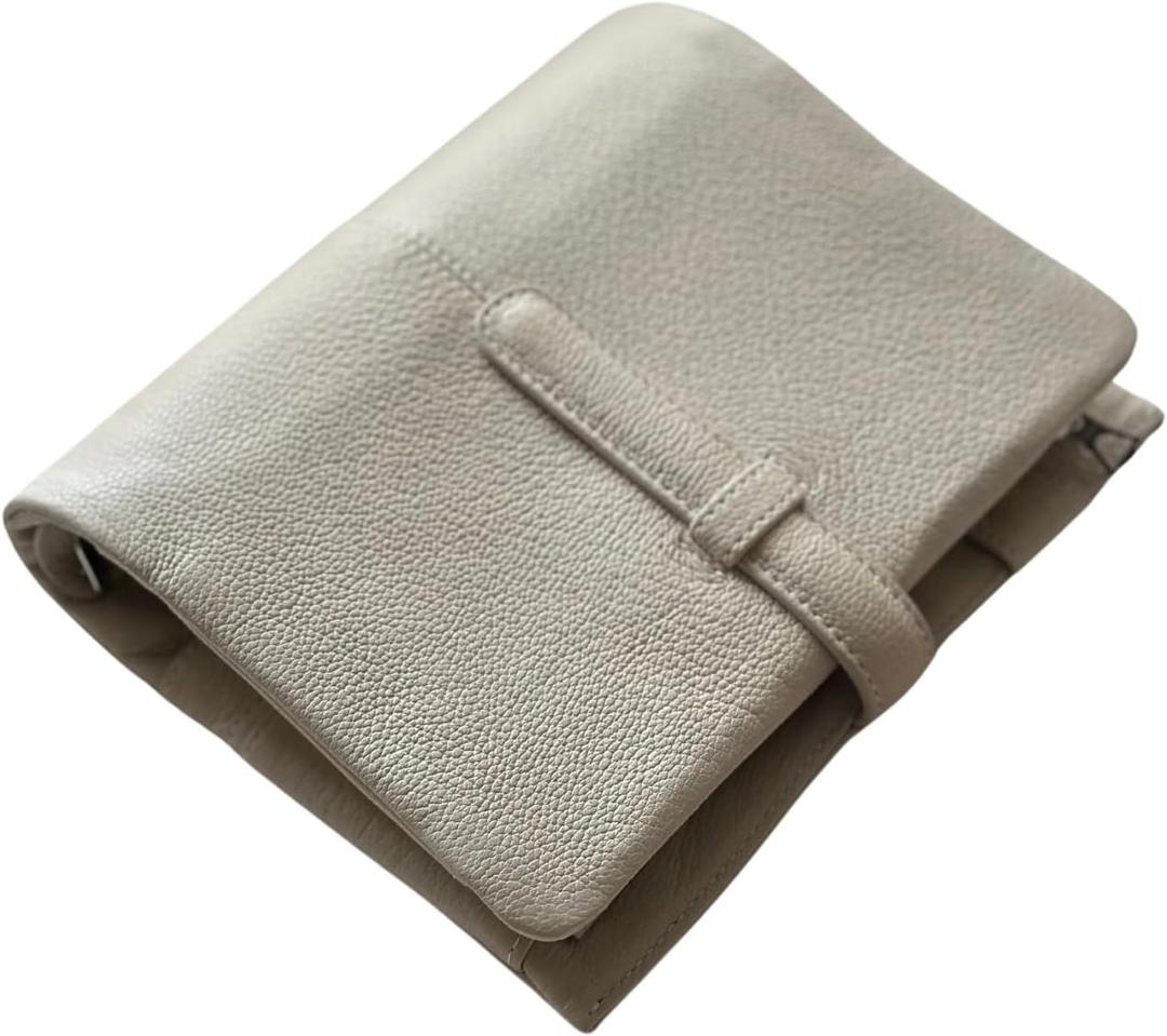 A6 Goat Genuine Leather Journal Notebook, Stalogy Rings Planner Pocket size Notebook with 30MM Binder Mini Agenda Diary (Milk White)