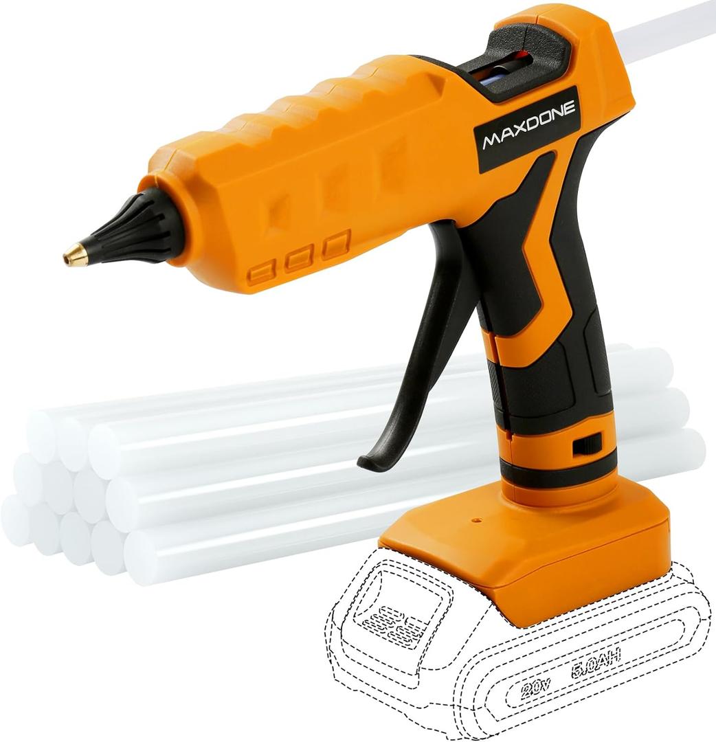 100W Cordless Hot Glue Gun for DeWalt 20V MAX Battery (Tool Only) Wireless Power Glue Gun Full Size with 12pcs Glue Sticks(0.43")(11mm) for Art DIY Craft Home Repair School(Battery Not Included)