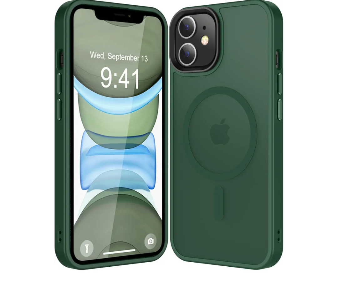 Strong Magnetic for iPhone 11 Case Compatible with Magsafe, [13FT Drop Resistant] Translucent Matte Skin Feeling Back, Aluminum Alloy Keys Shockproof Phone Case, Midnight Green