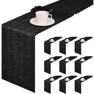 Sugargirl 10 Packs 12 x 72 inches Sequin Table Runner, Glitter Black Table Runner for Birthday Party Supplies Wedding Holiday Celebration Event Decorations