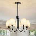 Dining Room Chandelier Light Fixture 5-Light Black Modern Kitchen Chandeliers Over Table Farmhouse Chandeliers with Fabric Shades for Bedroom Living Room Entryway Foyer