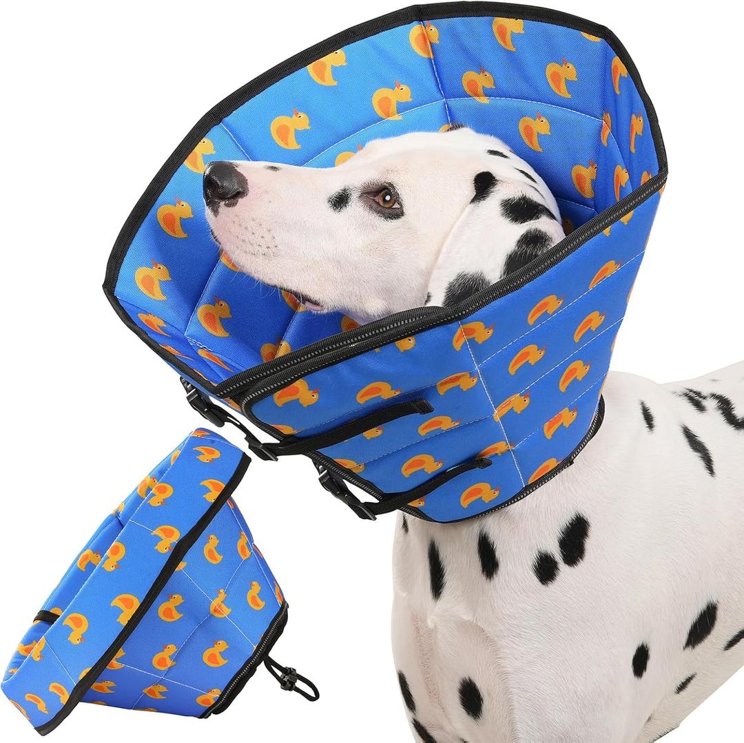 Avont Dog Cone Alternative, Adjustable Soft Comfy Foldable E Cones for Medium Large Dogs After Surgery, Escape-Proof Elizabethan Collar for Surgical Wound Recovery Stop Licking -Duck(M)
