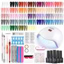 GELLEN Gel Nail Polish Kit with U V Light, 71pcs Gel Nail Kit 32 Colors All Seasons, Base & Top Coats (Glossy/Matte/Glitter/Cat Eye), Professional Home Salon Manicure Kit for Women & Beginners