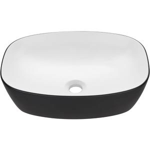 Miyili 20"x15" Black & White Bathroom Vessel Sink Modern Above Counter Bathroom Sink Porcelain Ceramic Vanity Sink Art Basin, VS5039BW