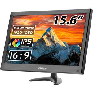 15.6 inch PC Monitor FHD IPS Display 1920 x 1080P LED Screen Desktop Monitor with HDMI/VGA/BNC/AV/USB/AV Port,Built-in Speakers, for CCTV Raspberry Pi PC