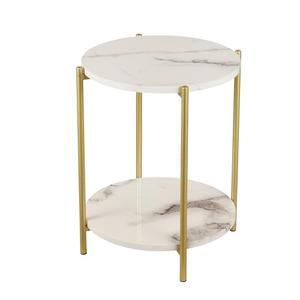 Gawicpy 2 Tier Round Side Table, Marble End Tables Coffee Table Simplistic Sofa Table Waterproof Removable Tray Table Indoor Outdoor Accent Table for Living Room Bedroom (Faux Marble White)
